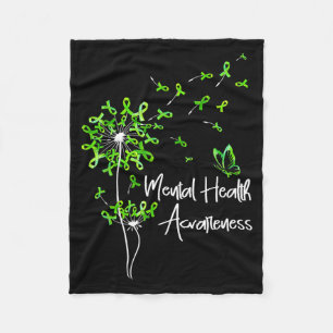 Green ribbon dandelion butterfly mental healthGree Fleece Blanket