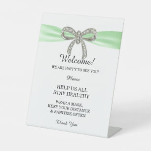 Green Ribbon Diamond Bow Wedding Safety  Pedestal Sign