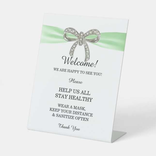 Green Ribbon Diamond Bow Wedding Safety  Pedestal Sign (Front)