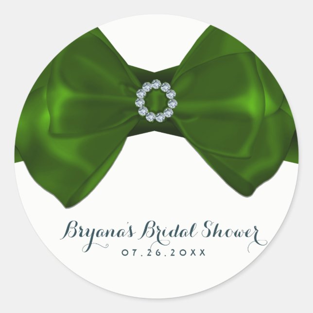 Green Ribbon & Diamonds Bridal Shower Elegant Classic Round Sticker (Front)