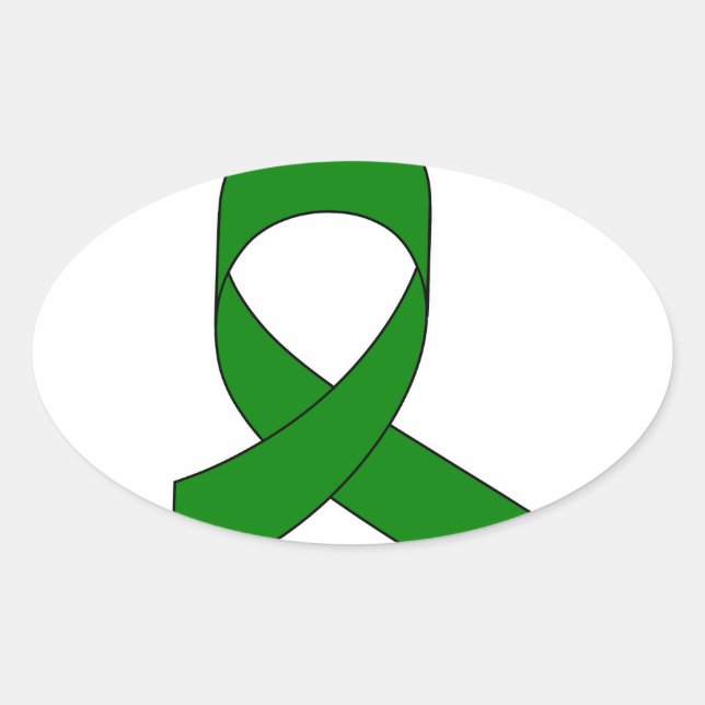 Green Ribbon Drawing Oval Sticker (Front)