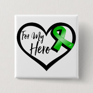 Green Ribbon For My Hero 2 Inch Square Button