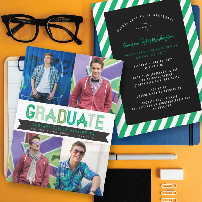 Green Ribbon Graduate Photo Graduation Party Invitation (Creator Uploaded)