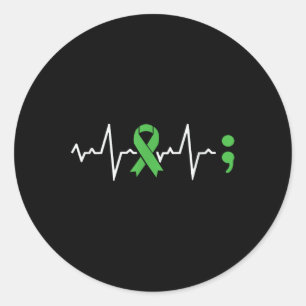 Green Ribbon Heart Beat Mental Health Awareness Classic Round Sticker
