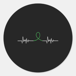 Green Ribbon Heart Beat - Mental Health Awareness Classic Round Sticker
