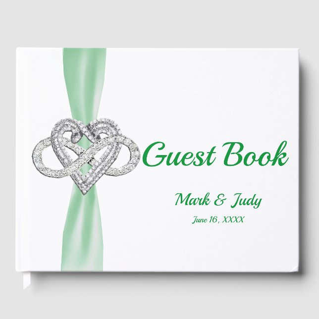 Green Ribbon Infinity Heart Mariage livre d'or (Recto)