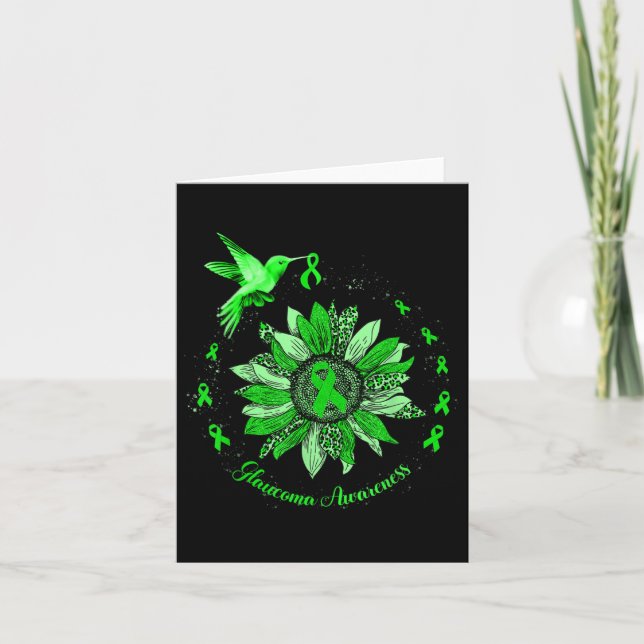 Green Ribbon Leopard Sunflower Glaucoma Awareness  Card (Front)