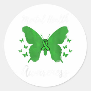 Green Ribbon Mental Health Awareness _1  Classic Round Sticker