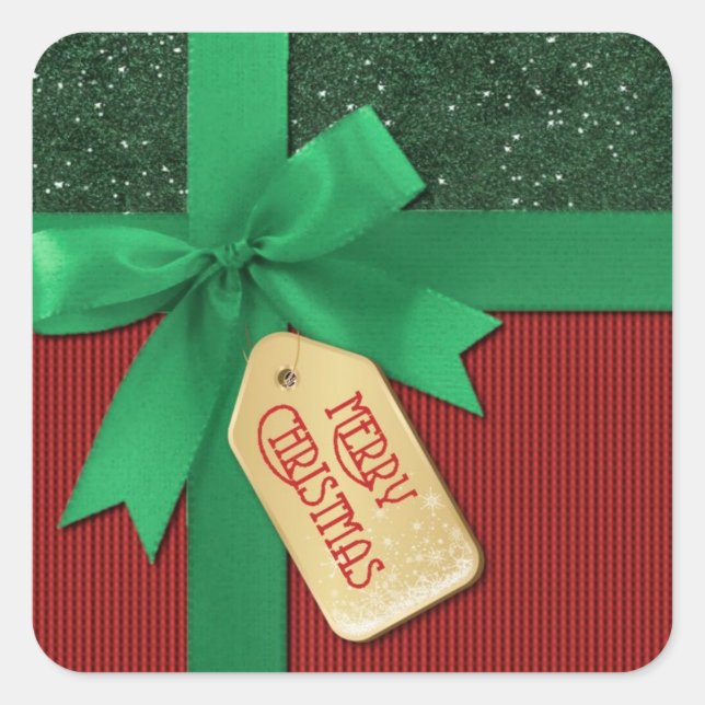 Green Ribbon Merry Christmas Gift Stickers (Front)