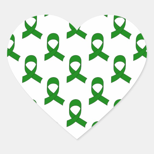 Green Ribbon Pattern Heart Sticker (Front)