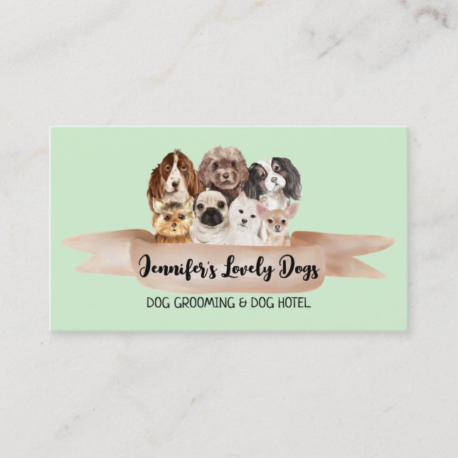 Green Ribbon Pet Sitter Groomer Dogs Business Card (Front)