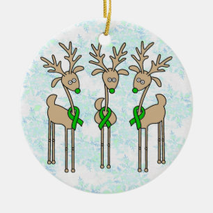 Green Ribbon Reindeer (Liver Cancer) Ceramic Ornament