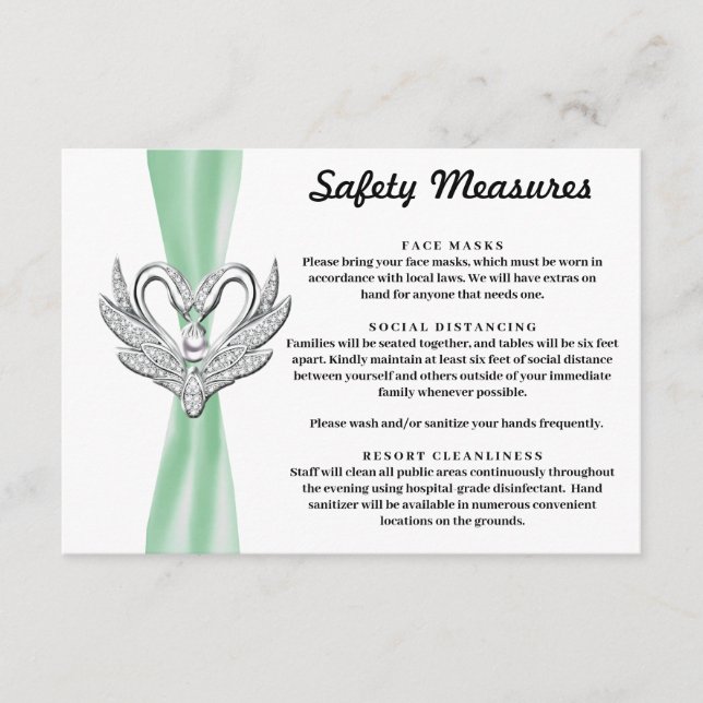 Green Ribbon Silver Swans Safety Measures Enclosure Card (Front)