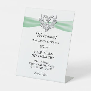 Green Ribbon Silver Swans Wedding Safety  Pedestal Sign
