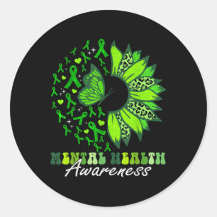 Green Ribbon Sunflower Mental Health Awareness Mon Classic Round Sticker