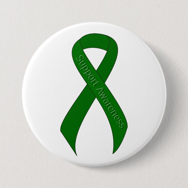 Green Ribbon Support Awareness 3 Inch Round Button (Front)