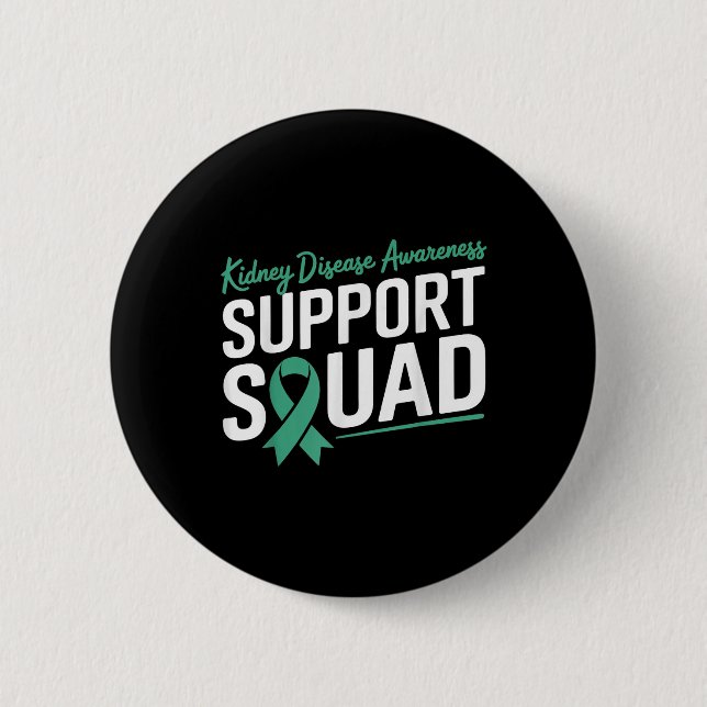 Green Ribbon Support Squad For Kidney Disease Awar 2 Inch Round Button (Front)