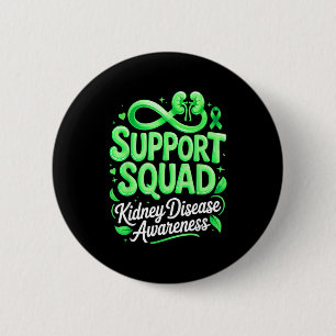 Green ribbon support squad kidney disease awarenes 2 inch round button