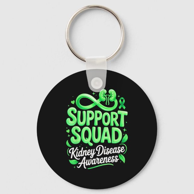 Green ribbon support squad kidney disease awarenes keychain (Front)