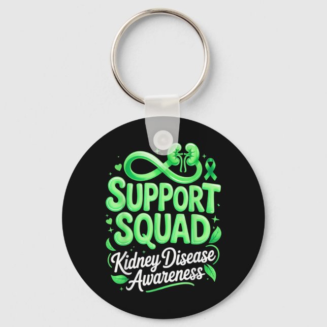 Green Ribbon Support Squad Kidney Disease Keychain (Front)