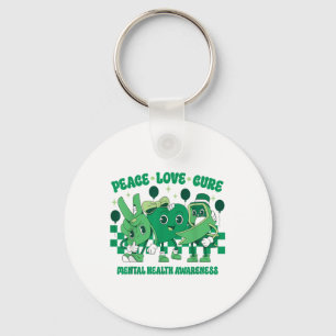 Green Ribbon Survivor Groovy Mental Health Awarene Keychain