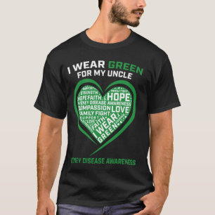 Green Ribbon Uncle Kidney Disease Awareness Heart T-Shirt