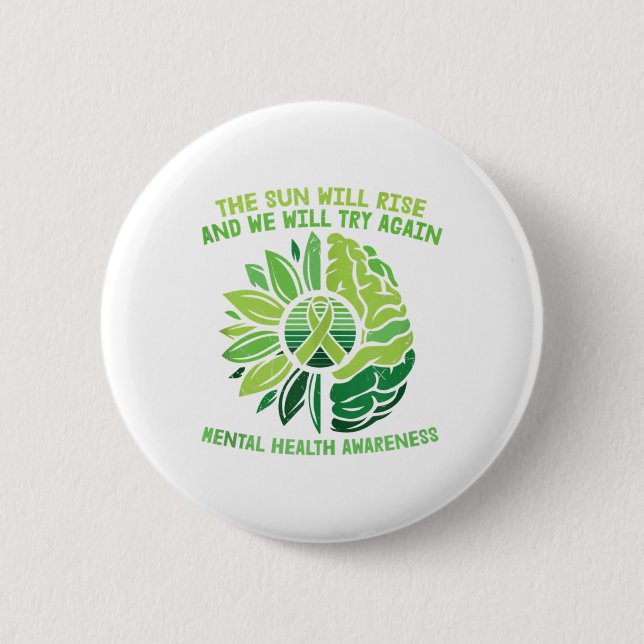 Green Ribbon Warrior &amp; Supporters - Mental Hea 2 Inch Round Button (Front)