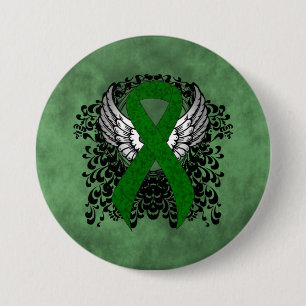 Green Ribbon with Wings 3 Inch Round Button
