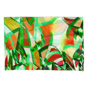 Green ribbons, drizzles on orange coral background pillowcase