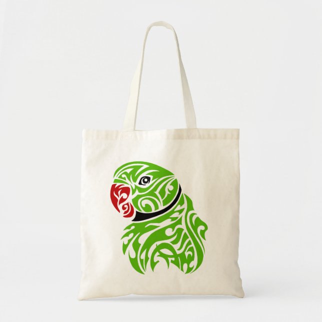 Green ringneck parrot tattoo tote bag (Front)