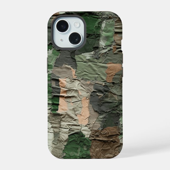 Green Ripped Cargo Camo Pattern Summer Camp iPhone 15 Case (Back)