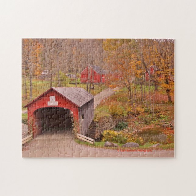 Green River Covered Bridge and Barn in the Fall Jigsaw Puzzle (Horizontal)