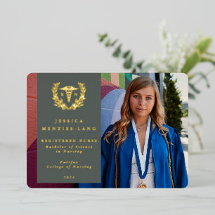 Green RN Caduceus Graduation Photo Announcement