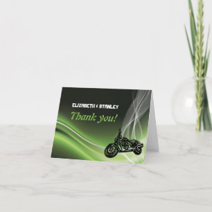 Green road biker/motorcycle wedding Thank You Card