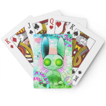 Green robot bunny kawaii playing cards