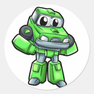 Green robot car cartoon - Choose background color Classic Round Sticker