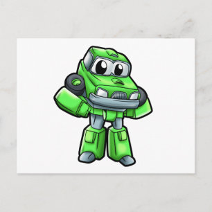 Green robot car cartoon - Choose background colour Postcard