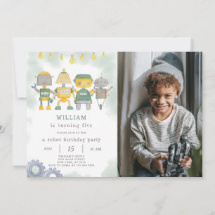 Green Robot Invitation Anniversaire Avec Photo
