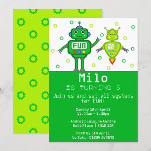 Green Robots Invitation de fête d'anniversaire