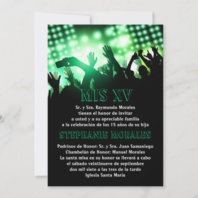 Green Rock Star Quinceanera Birthday Invitation (Front)