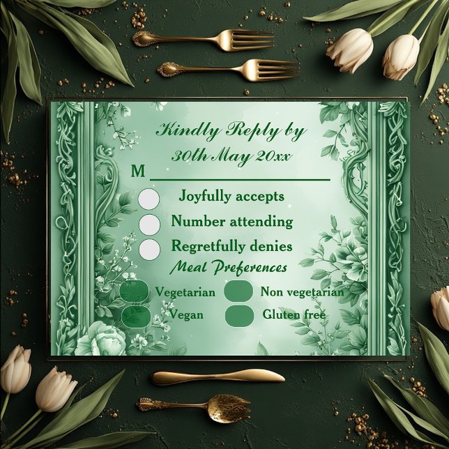 Green Rococo Garden Grand Baroque Opulence Wedding RSVP Card (Green Rococo Garden Grand Baroque Opulence Wedding RSVP Card)