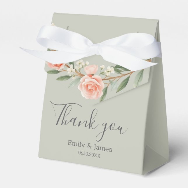 Green, romantic rose wreath favor box (Front Side)