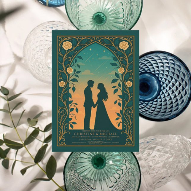 Green Romantic Silhouette Couple Wedding Invite (Creator Uploaded)
