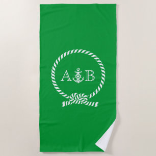 Green Rope and Anchor Monogrammed Beach Towel