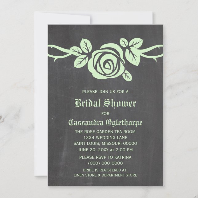 Green Rose Chalkboard Bridal Shower Invite (Front)
