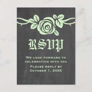 Green Rose Chalkboard RSVP Postcard