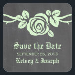 Green Rose Chalkboard Save the Date Stickers<br><div class="desc">Sweet and pretty Rose Chalkboard Save the Date Stickers in mint green featuring a single lovely rose on a vine on a chalkboard look background. This elegant design is perfect for announcing your spring or summer wedding. Easy to customize, simply add your wedding details in the text fields provided. Click...</div>