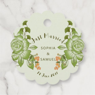 Green Rose Floral Wedding Theme Favour Tags