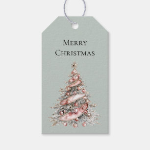 Green Rose Gold Christmas Tree Gift Tags