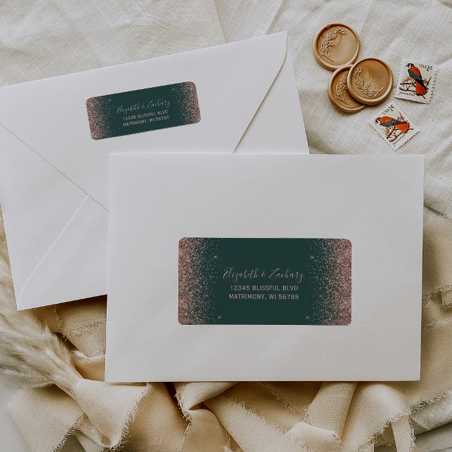 Green Rose Gold Glitter Wedding Return Address (Creator Uploaded)